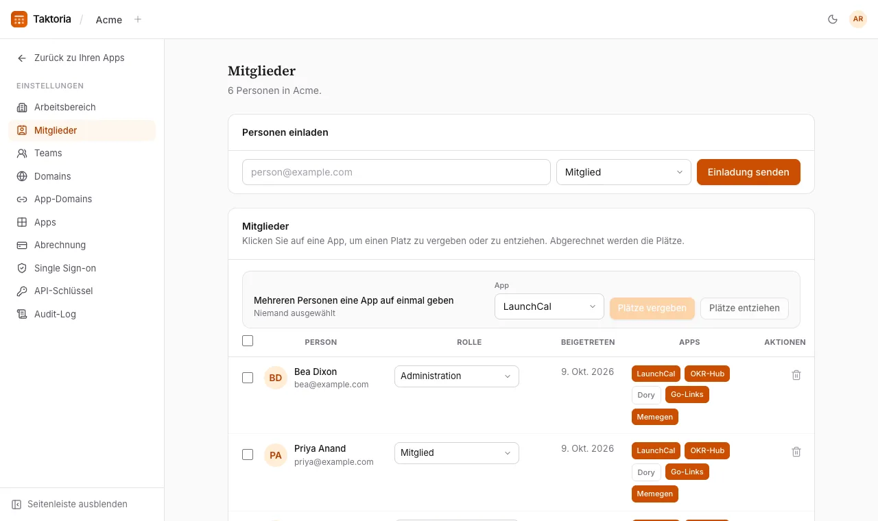 Mitglieder einladen und Plätze vergeben
