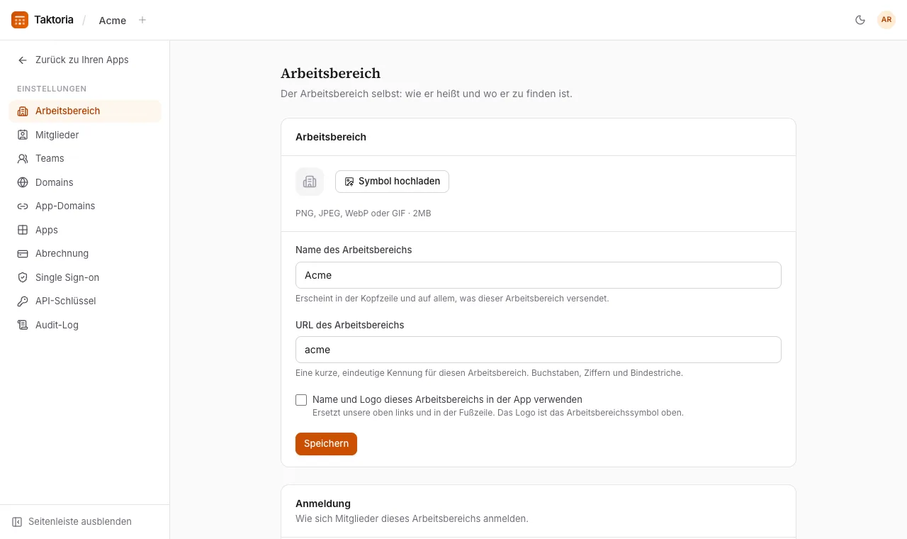 Workspace-Einstellungen