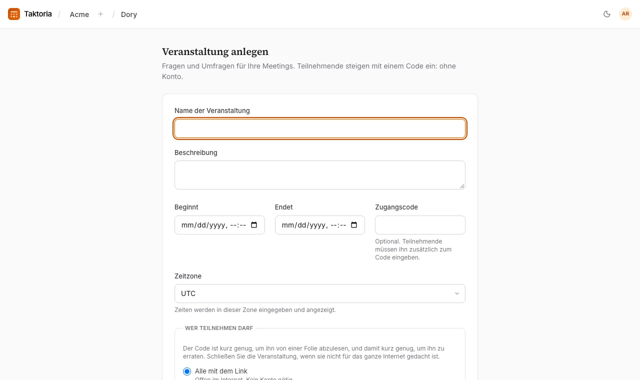 Eine Veranstaltung anlegen
