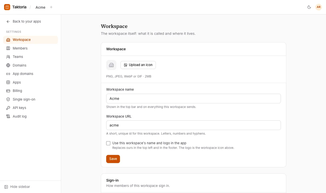 Workspace settings