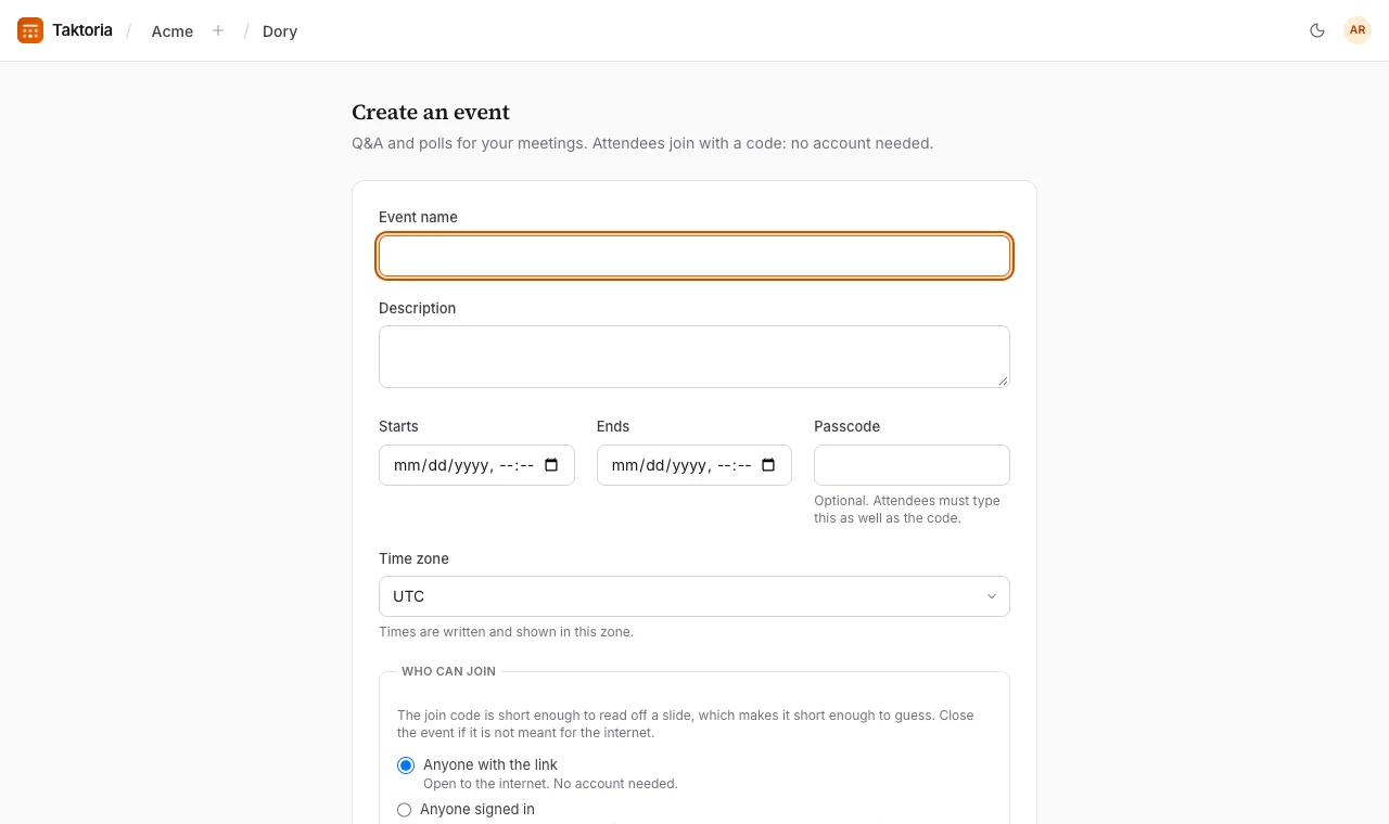 Creating an event