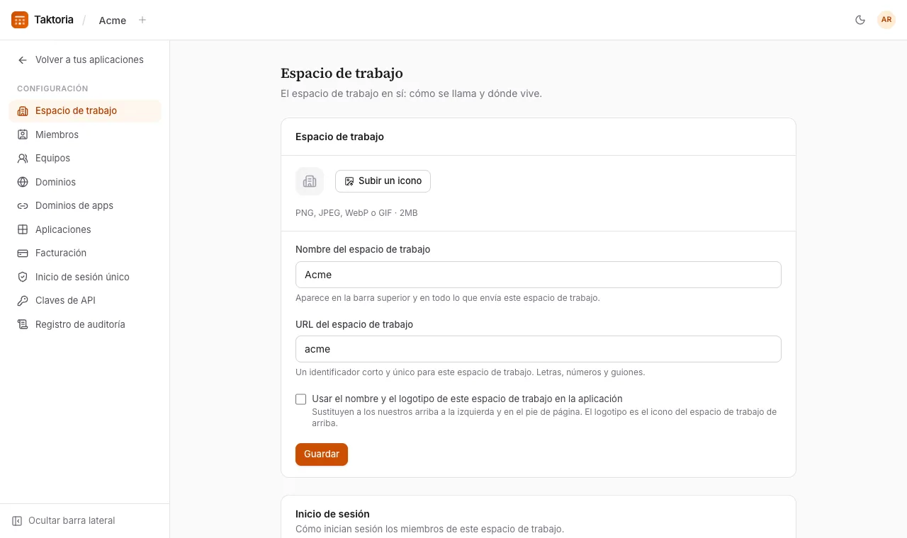Configuración del espacio de trabajo