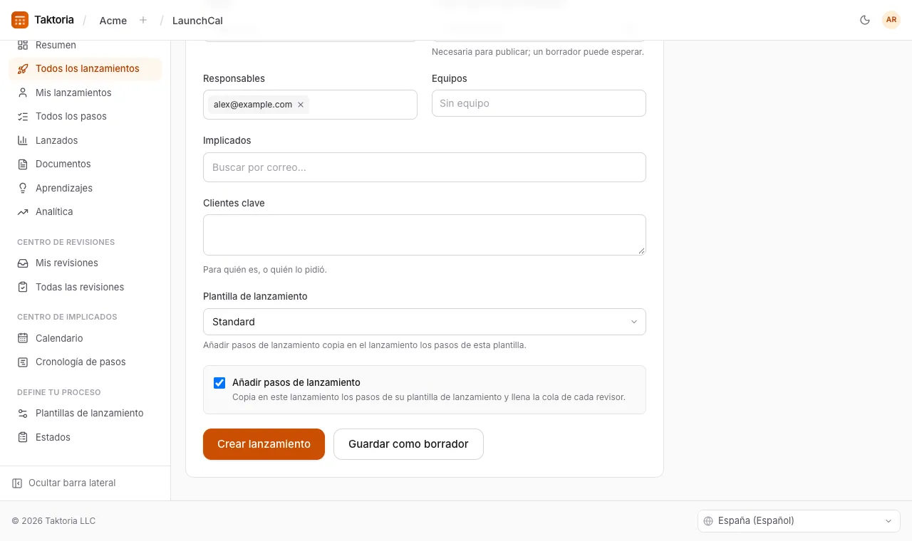 Añadir un lanzamiento