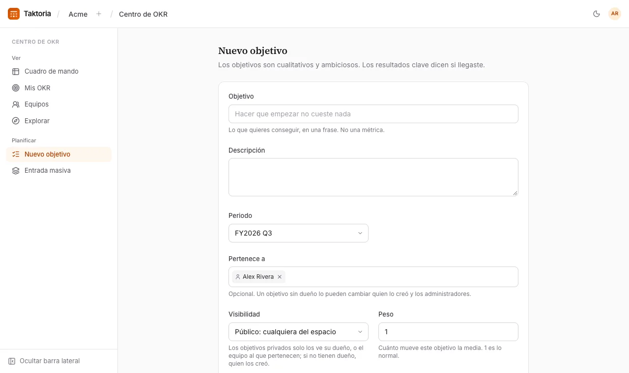 Escribir un objetivo
