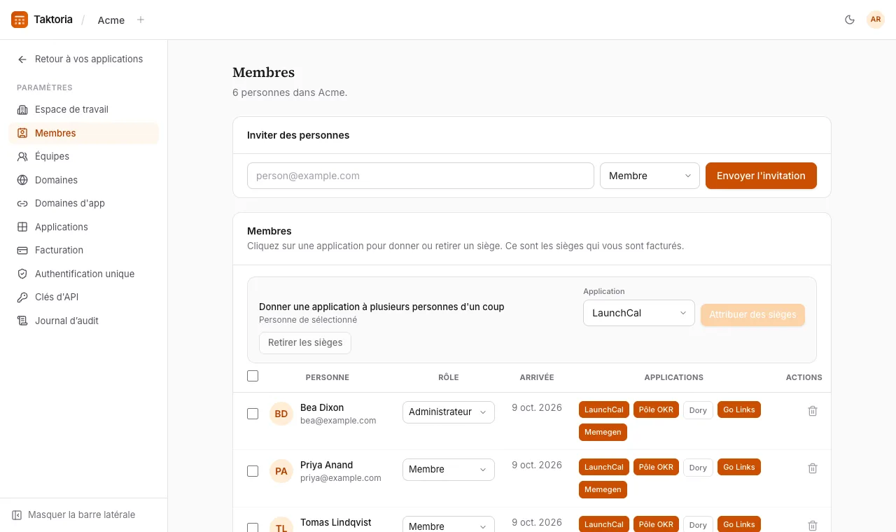 Inviter des membres et attribuer des sièges