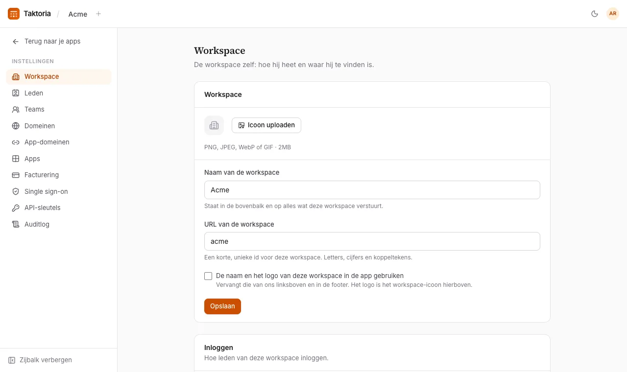 Workspace-instellingen
