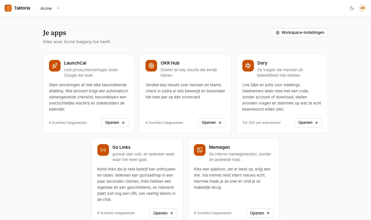 Workspaces, apps en licenties