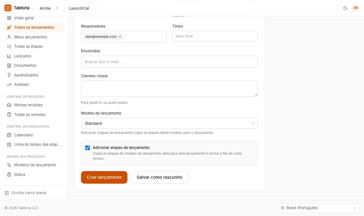 Como adicionar um lançamento
