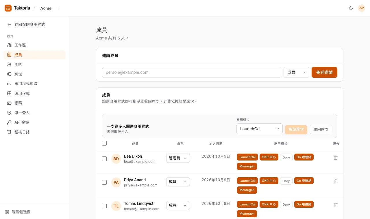 邀請成員和指派席次